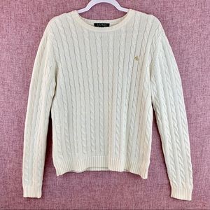 Ralph Lauren White Crew Neck Cable Knit Sweater M